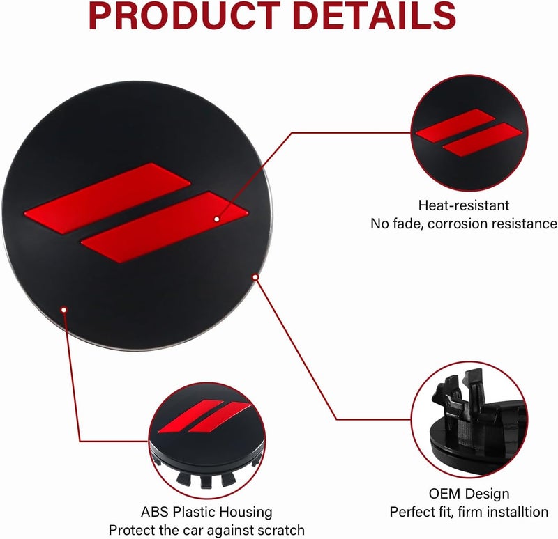 REMOCH 4PCS 63mm=2.5 inch Slash Wheel Center Cap Covers for Dodge Charger Challenger Durango Journey Avenger Hornet Dart R/T SRT Non Fading Hubcaps Rim + Tire Valve Stem Caps Covers Trim (Red) - Image 3